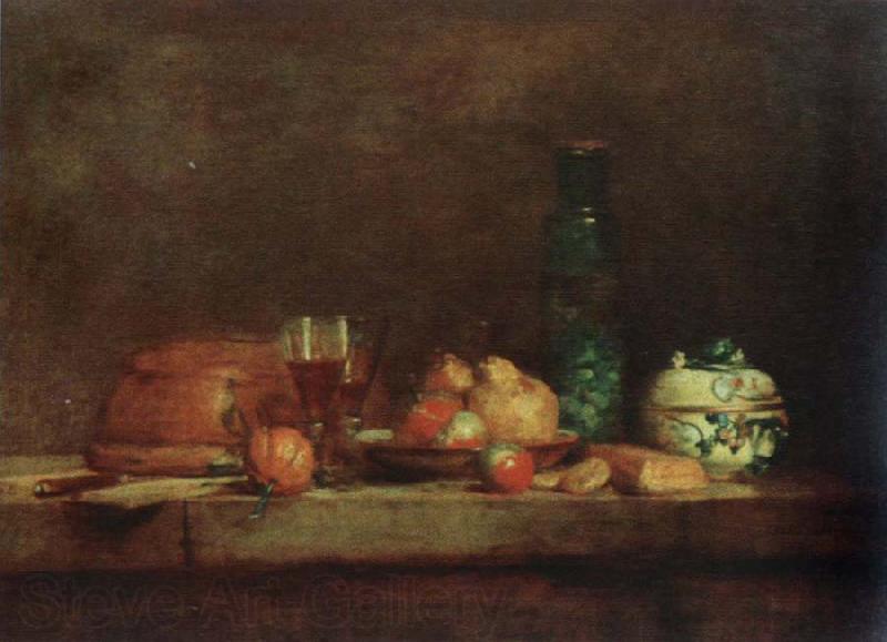 Jean Baptiste Simeon Chardin still life with bottle of olives Norge oil painting art